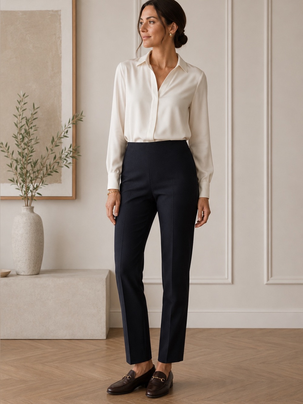LAVIA Navy Side Zip Ankle Crop Pants M